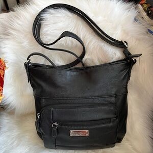 MultiSac Faux Leather Black Crossbody Bag adjust to shoulder pockets!!